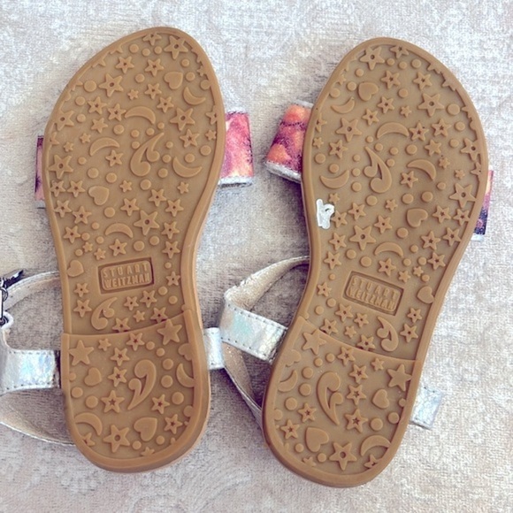 Brand New Stuart Weitzman Floral Metallic Iridescent Ankle Strap Sandals Heart - Picture 6 of 13